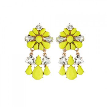 ELOI Neon Yellow Floral Crystal Drop Earrings